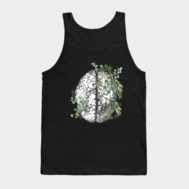 Brain human anatomy,Floral, eucalyptus leaves, mental, watercolor Tank Top by Collagedream